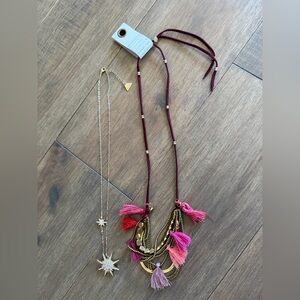 2 Anthropologie necklaces - Gold Starburst serefina and a multi Layered tassel